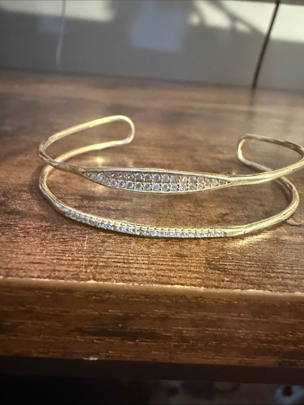 Source Unknown Gold-Tone Double Wrap Cuff Bracelet with Crystal Row